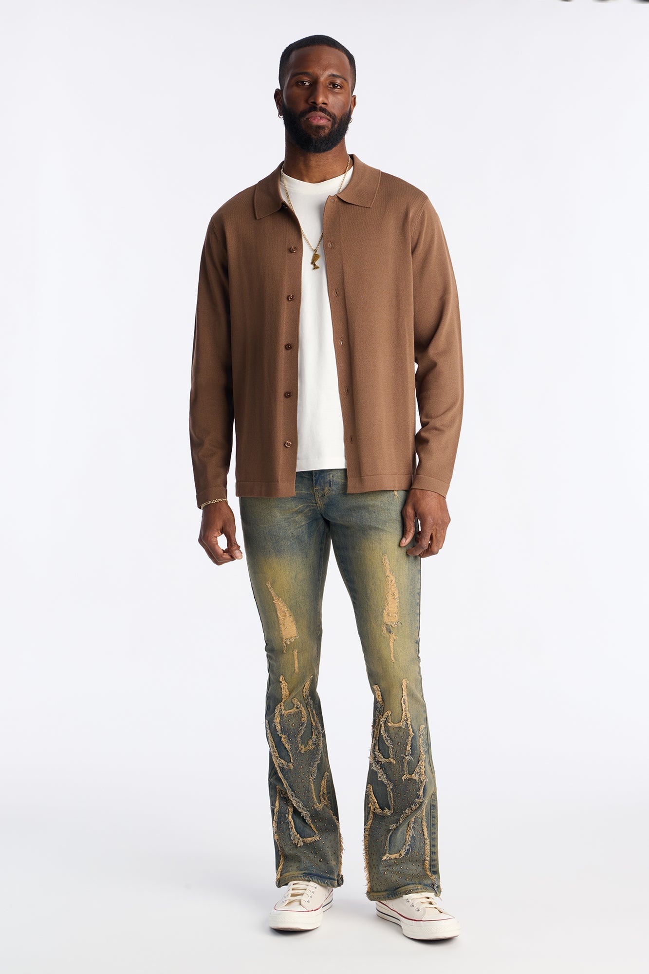 Stacked Skinny Flare Jeweled In Flames Jeans - Vintage Wash image 3