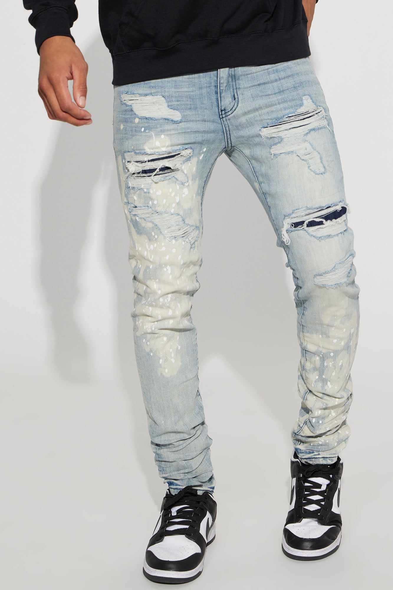 For It Paint Splattered Stacked Skinny Jeans - Light Wash image 1