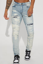 For It Paint Splattered Stacked Skinny Jeans - Light Wash image 3