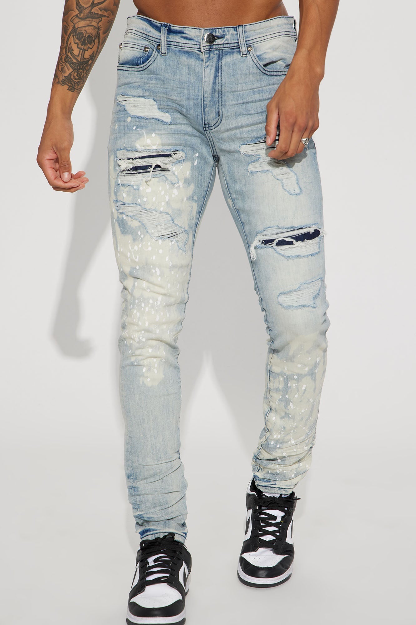 For It Paint Splattered Stacked Skinny Jeans - Light Wash image 3