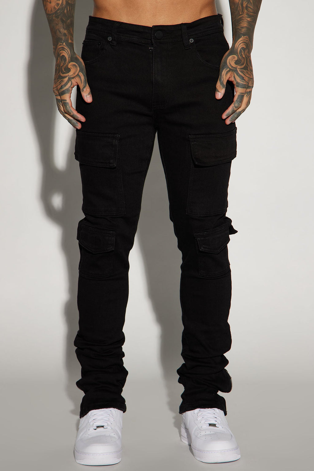 Convertible Stacked Skinny Flare Jeans - Black image 3