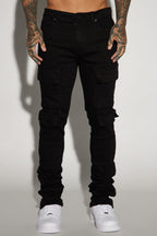 Convertible Stacked Skinny Flare Jeans - Black image 3