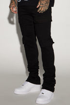 Convertible Stacked Skinny Flare Jeans - Black image 1
