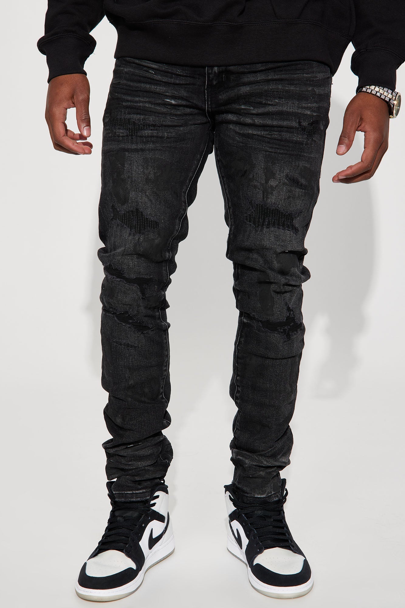 Ask About Me Stacked Skinny Jeans - Black image 2