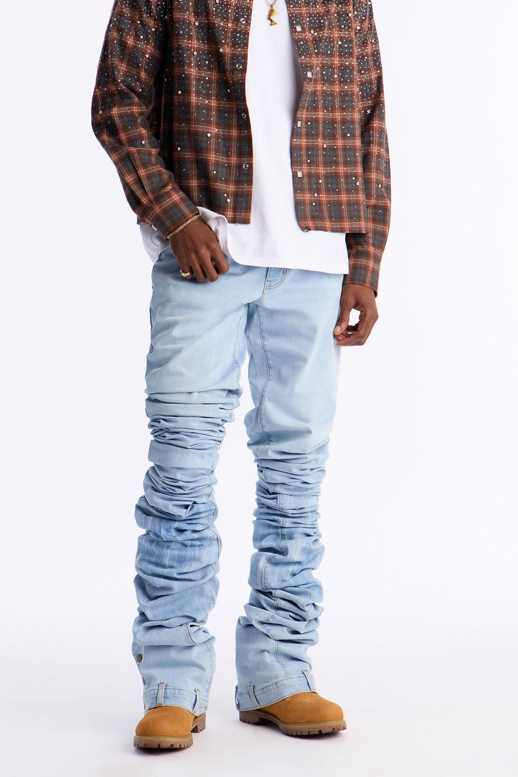 Ultra Stacked Skinny Flare Button Hem Jean - Medium Wash image 1