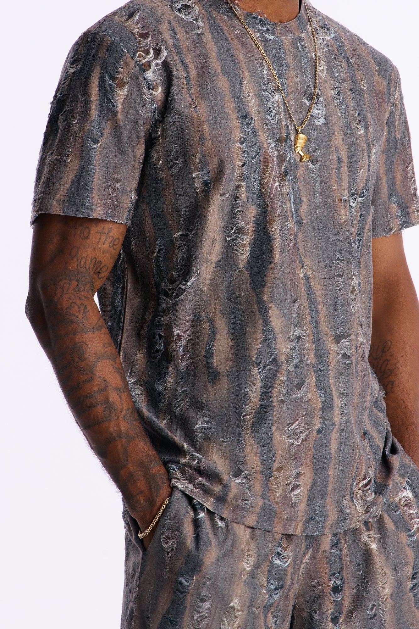 Fragmented Realism Distressed Tee - Brown image 3