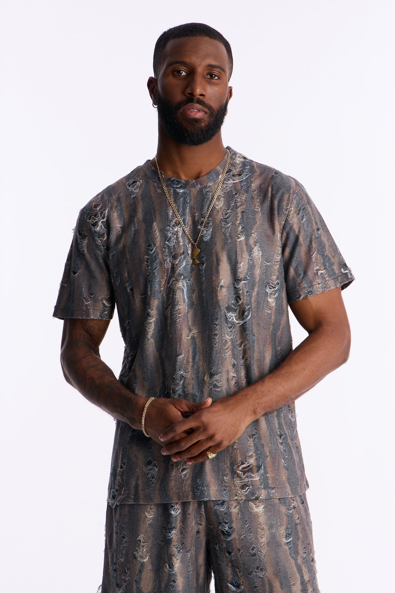 Fragmented Realism Distressed Tee - Brown image 1