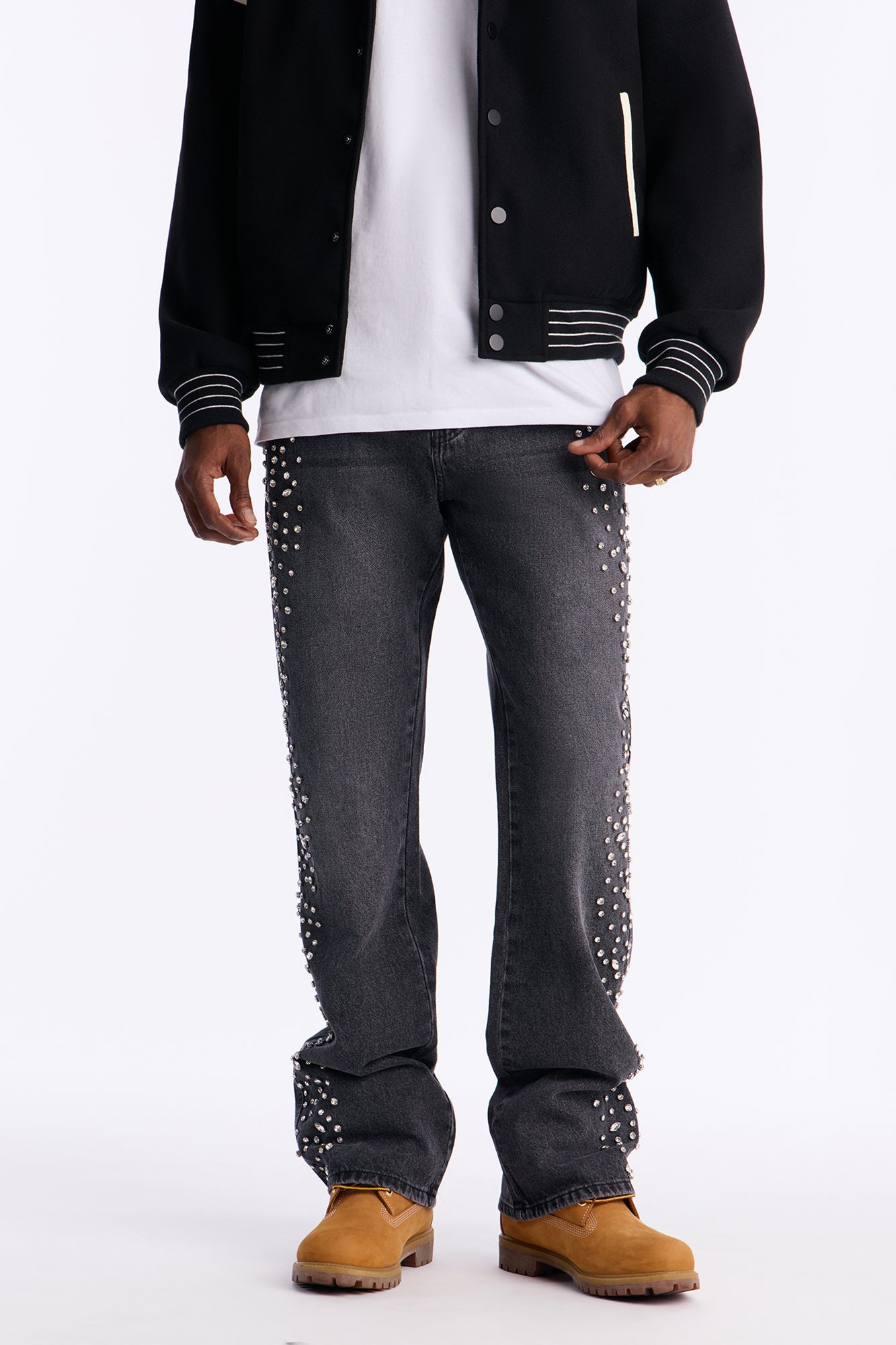 Stacked Slim Flare Another Level Jeweled Jean - Black Wash image 2