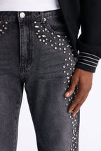 Stacked Slim Flare Another Level Jeweled Jean - Black Wash image 4