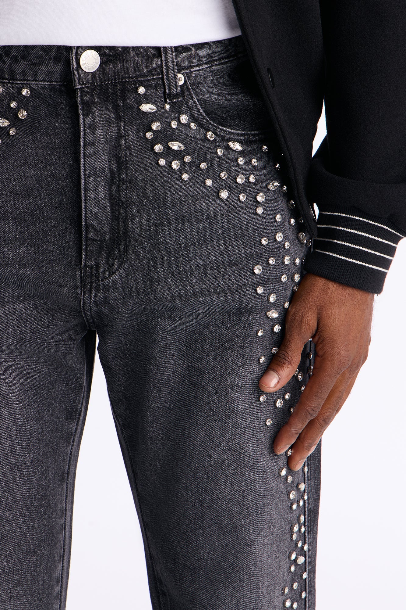 Stacked Slim Flare Another Level Jeweled Jean - Black Wash image 4