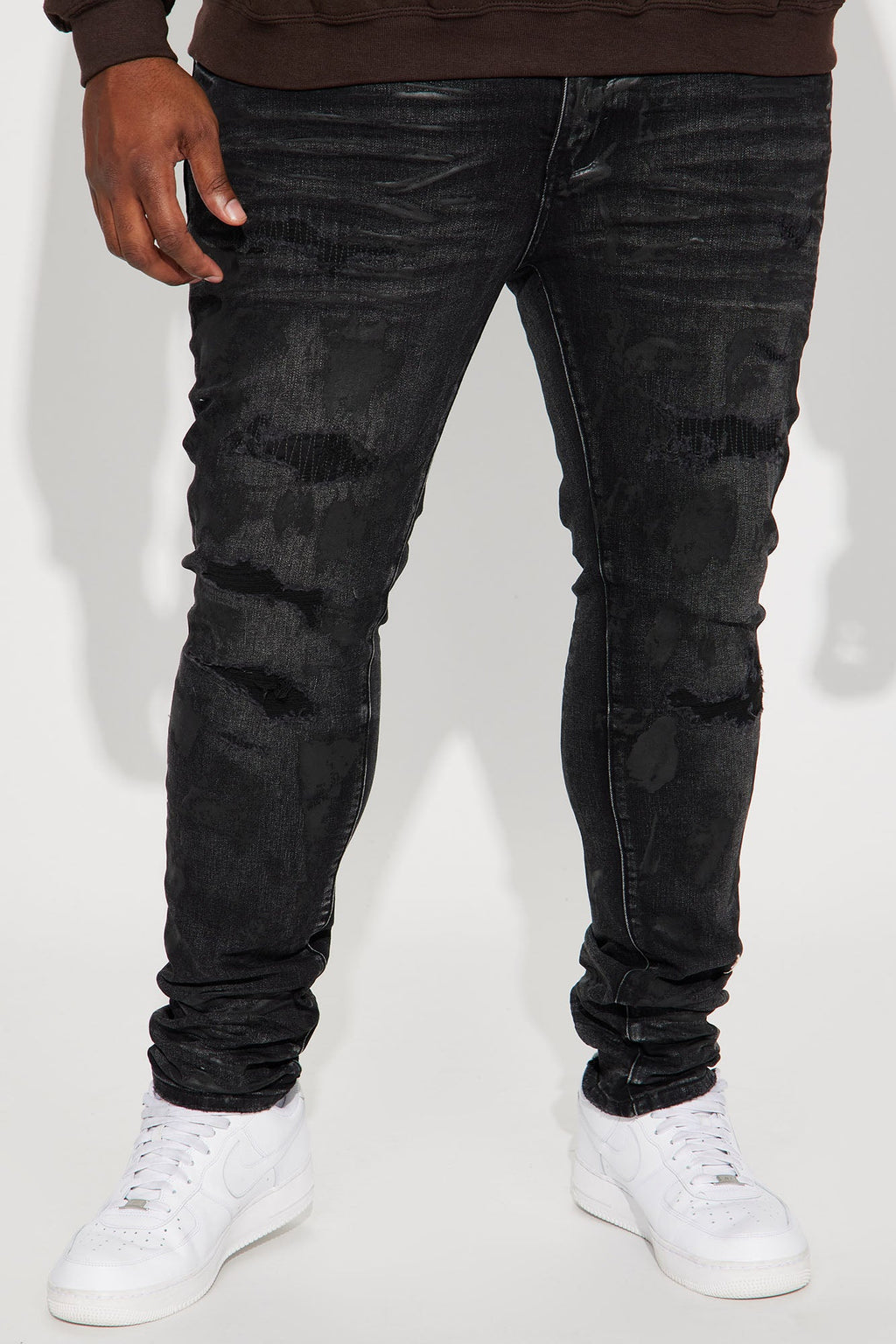 Ask About Me Stacked Skinny Jeans - Black image 3