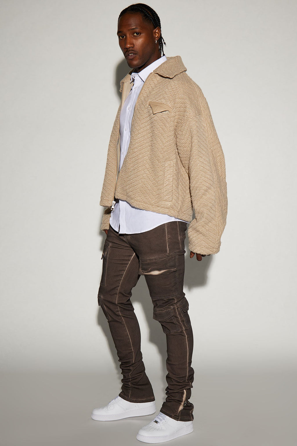 Triple Cargo Stacked Skinny Flare Jeans - Chocolate image 2