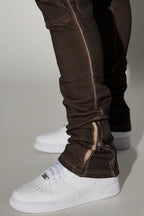 Triple Cargo Stacked Skinny Flare Jeans - Chocolate image 3