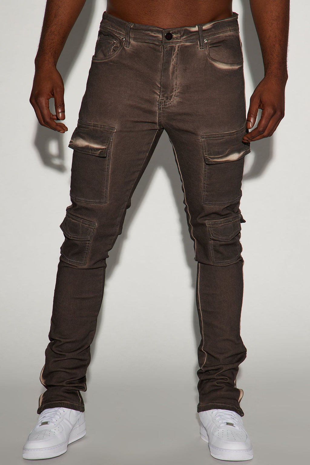 Triple Cargo Stacked Skinny Flare Jeans - Chocolate image 4