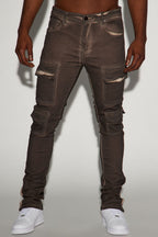 Triple Cargo Stacked Skinny Flare Jeans - Chocolate image 4