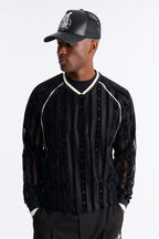 Luxe Grid Paneled V Neck Shirt - Black image 1