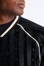 Luxe Grid Paneled V Neck Shirt - Black image 3