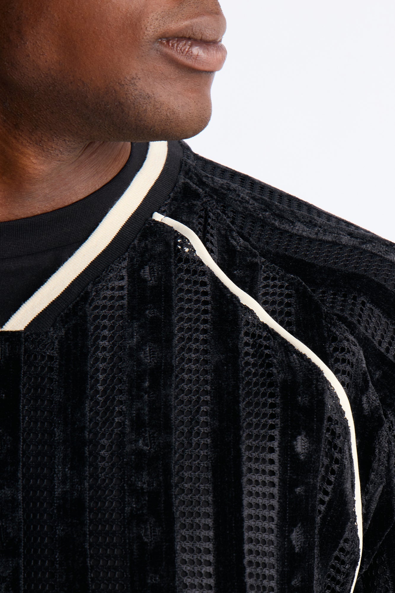 Luxe Grid Paneled V Neck Shirt - Black image 3