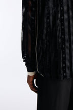 Luxe Grid Paneled V Neck Shirt - Black image 4