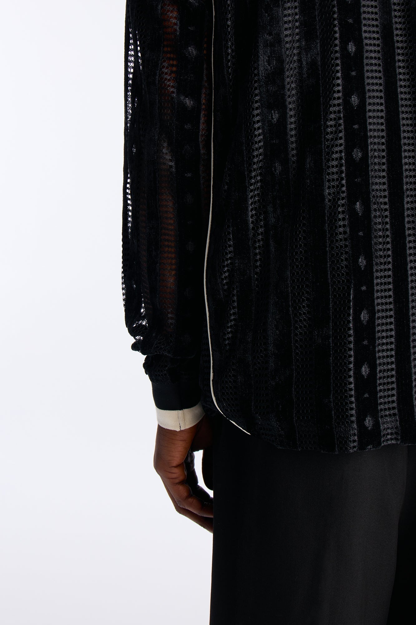 Luxe Grid Paneled V Neck Shirt - Black image 4