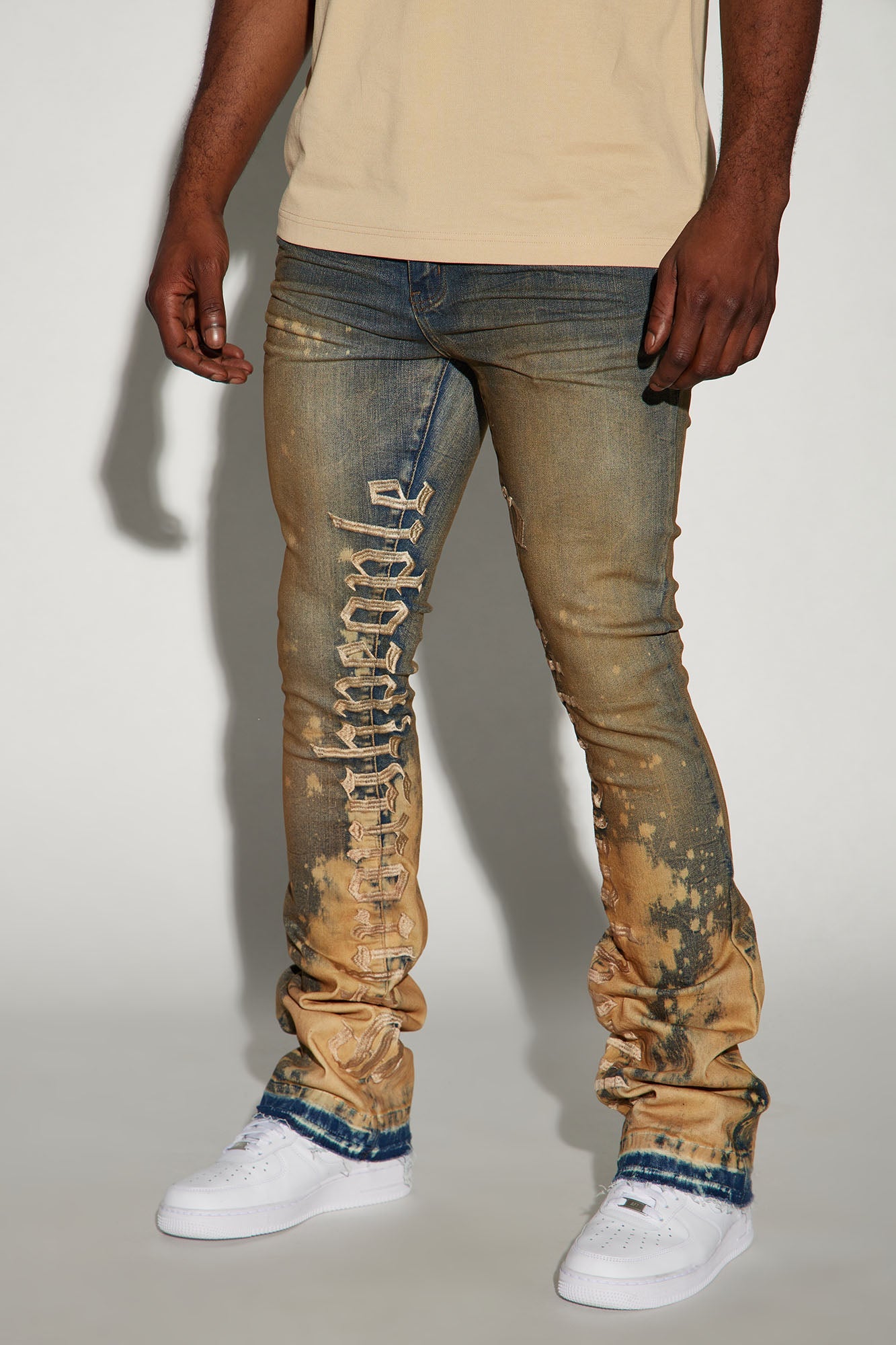 See It Through Bleached Stacked Skinny Flare Jeans - Vintage Wash image 1