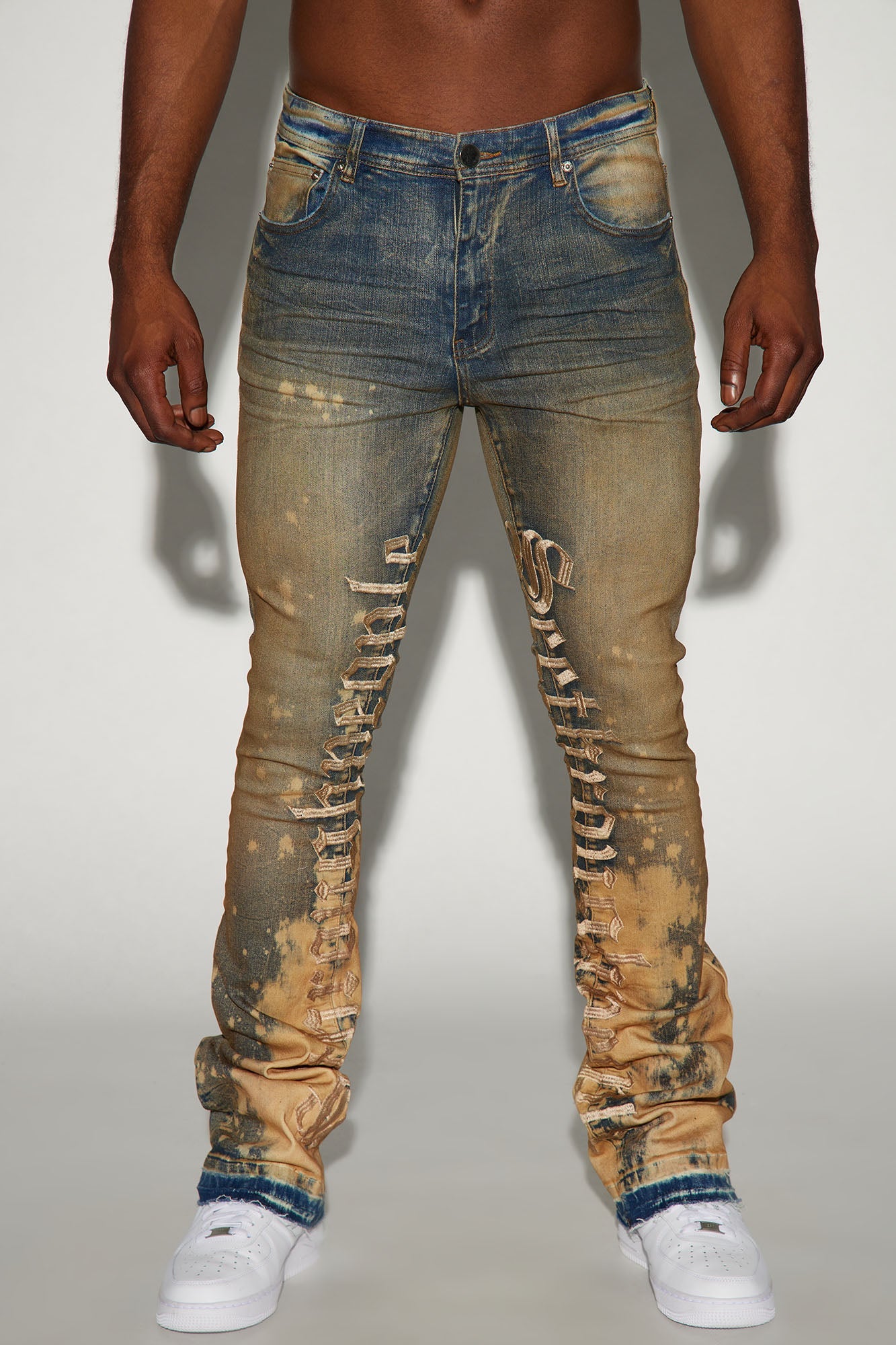 See It Through Bleached Stacked Skinny Flare Jeans - Vintage Wash image 3