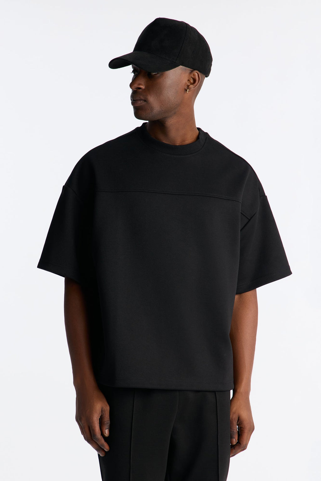 Structured Fleece Paneled Tee - Black image 1
