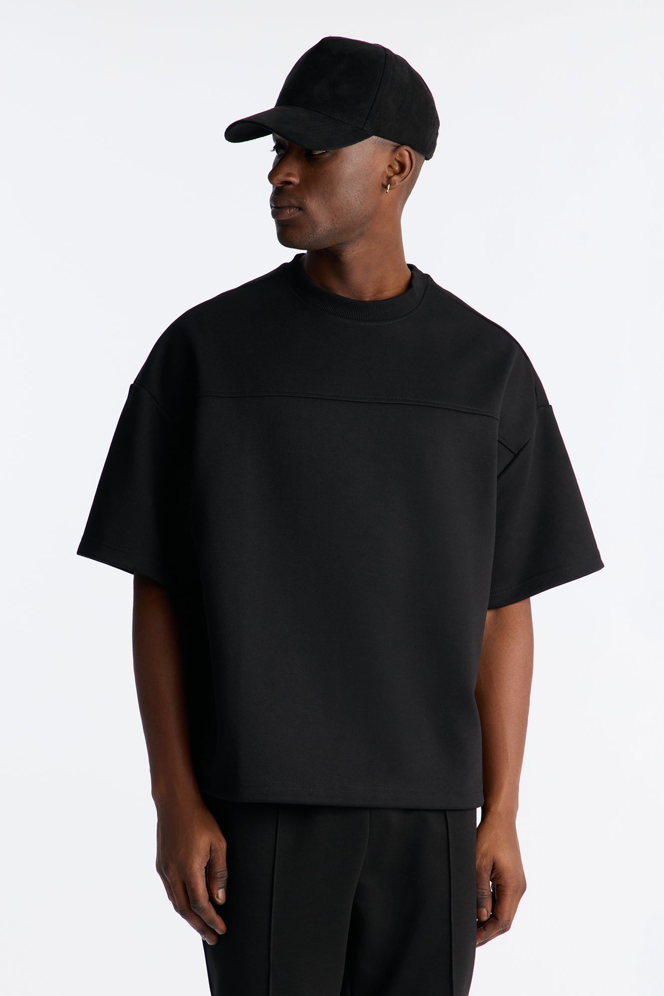 Structured Fleece Paneled Tee - Black image 1