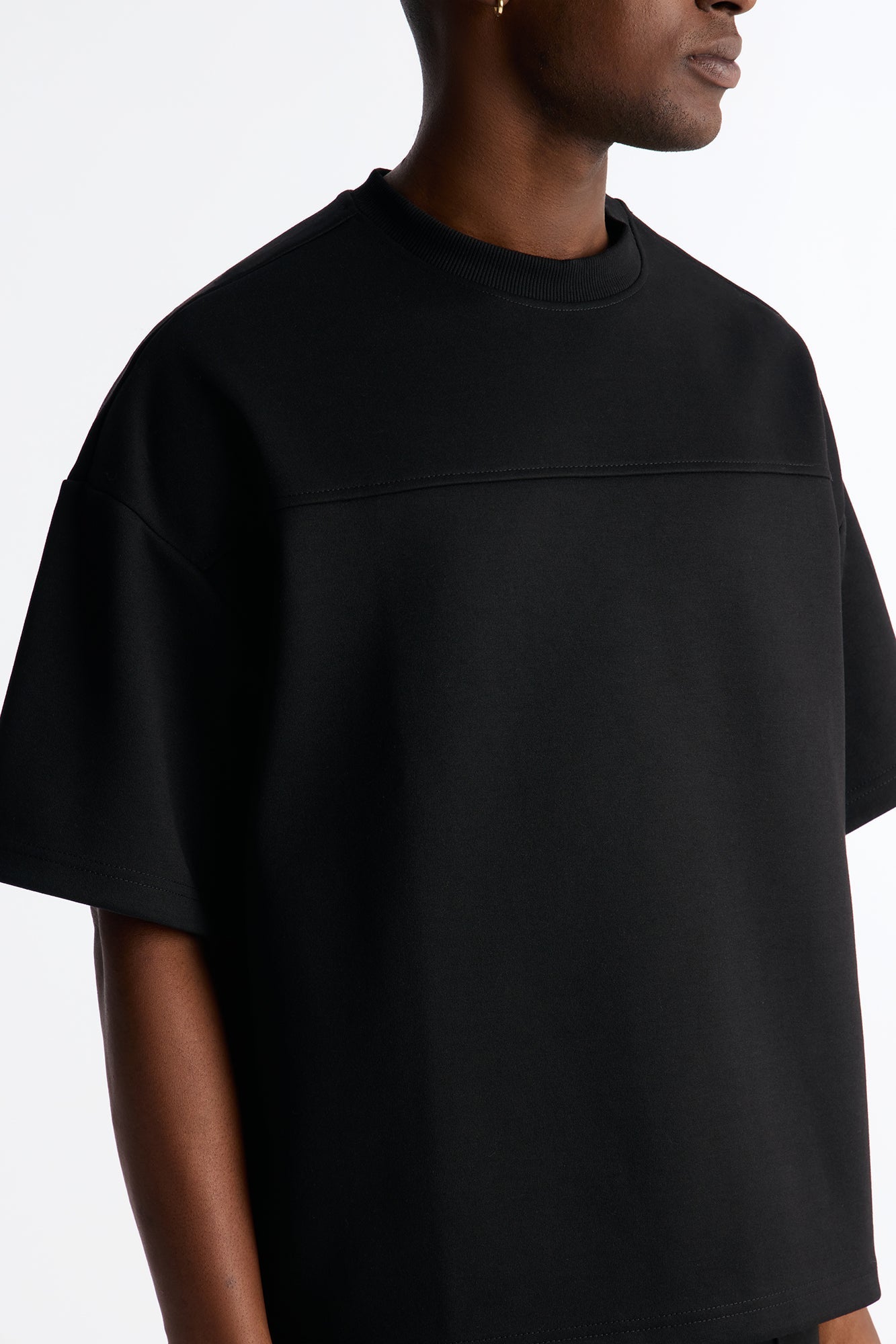 Structured Fleece Paneled Tee - Black image 3