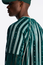 Luxe Grid Paneled V Neck Shirt - Hunter Green image 3