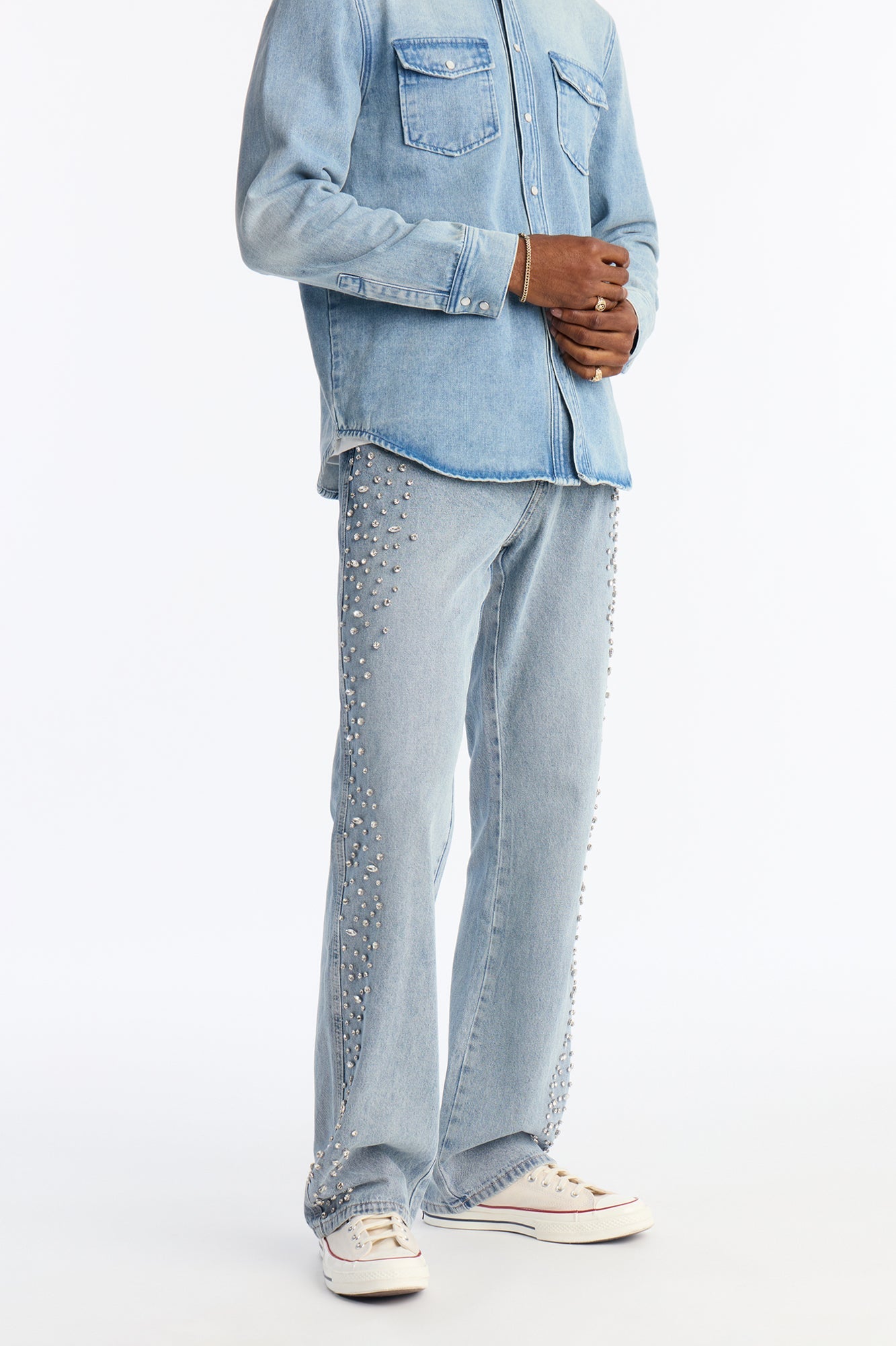 Stacked Slim Flare Another Level Jeweled Jean - Medium Blue Wash image 2