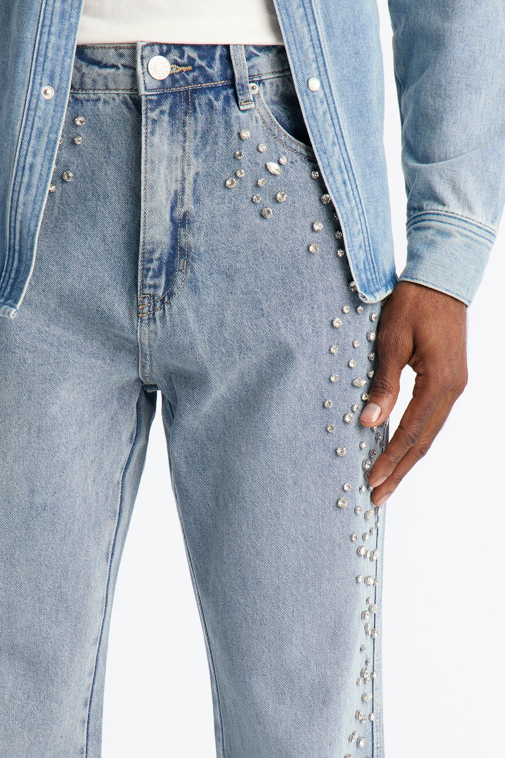 Stacked Slim Flare Another Level Jeweled Jean - Medium Blue Wash image 4