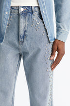 Stacked Slim Flare Another Level Jeweled Jean - Medium Blue Wash image 4