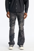 Stacked Slim Flare Fray Waves Jeans - Black Wash image 1