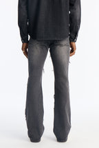 Stacked Slim Flare Fray Waves Jeans - Black Wash image 4