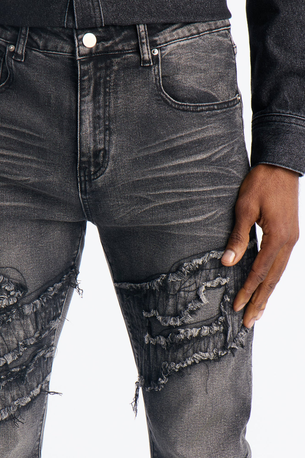 Stacked Slim Flare Fray Waves Jeans - Black Wash image 3