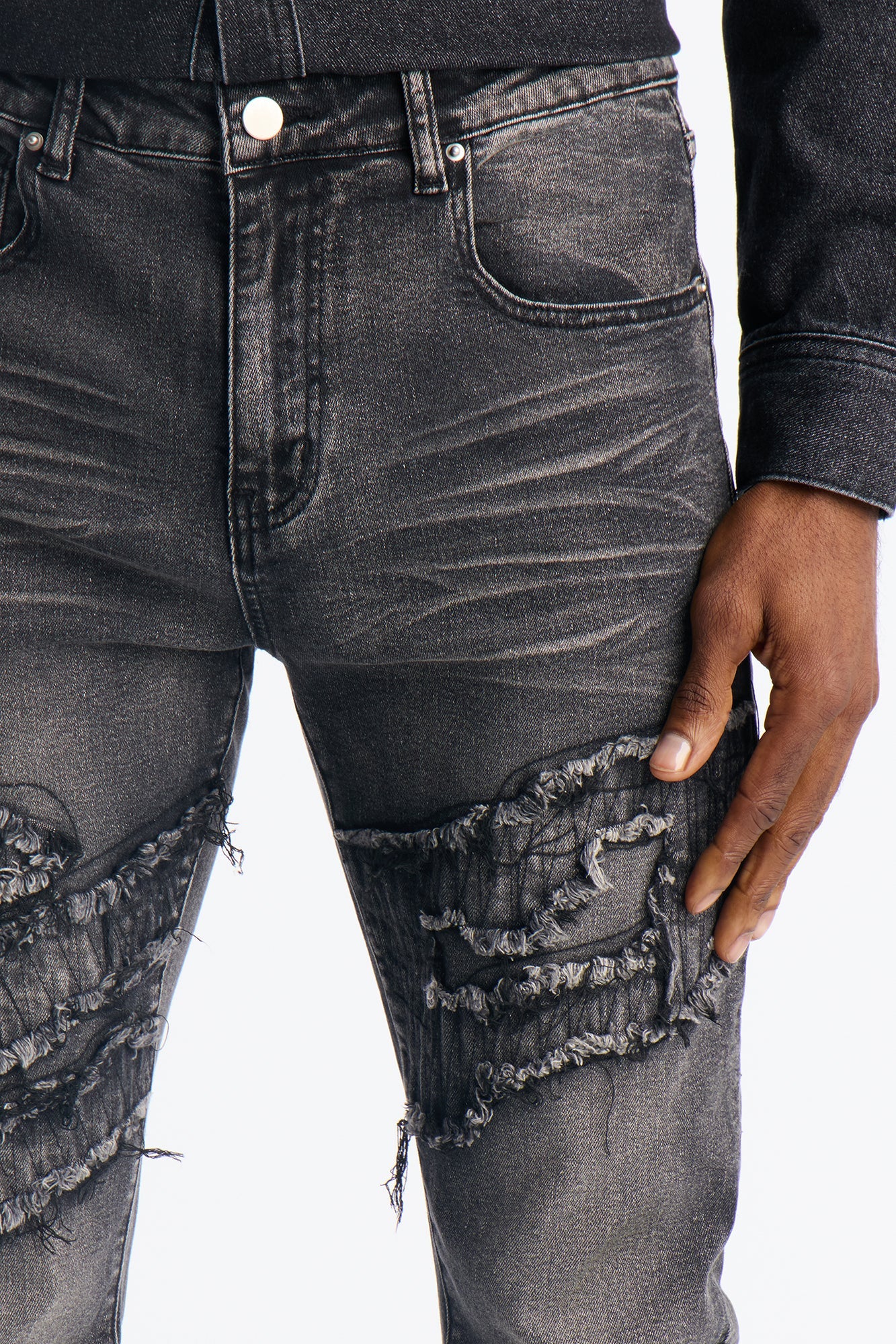 Stacked Slim Flare Fray Waves Jeans - Black Wash image 3