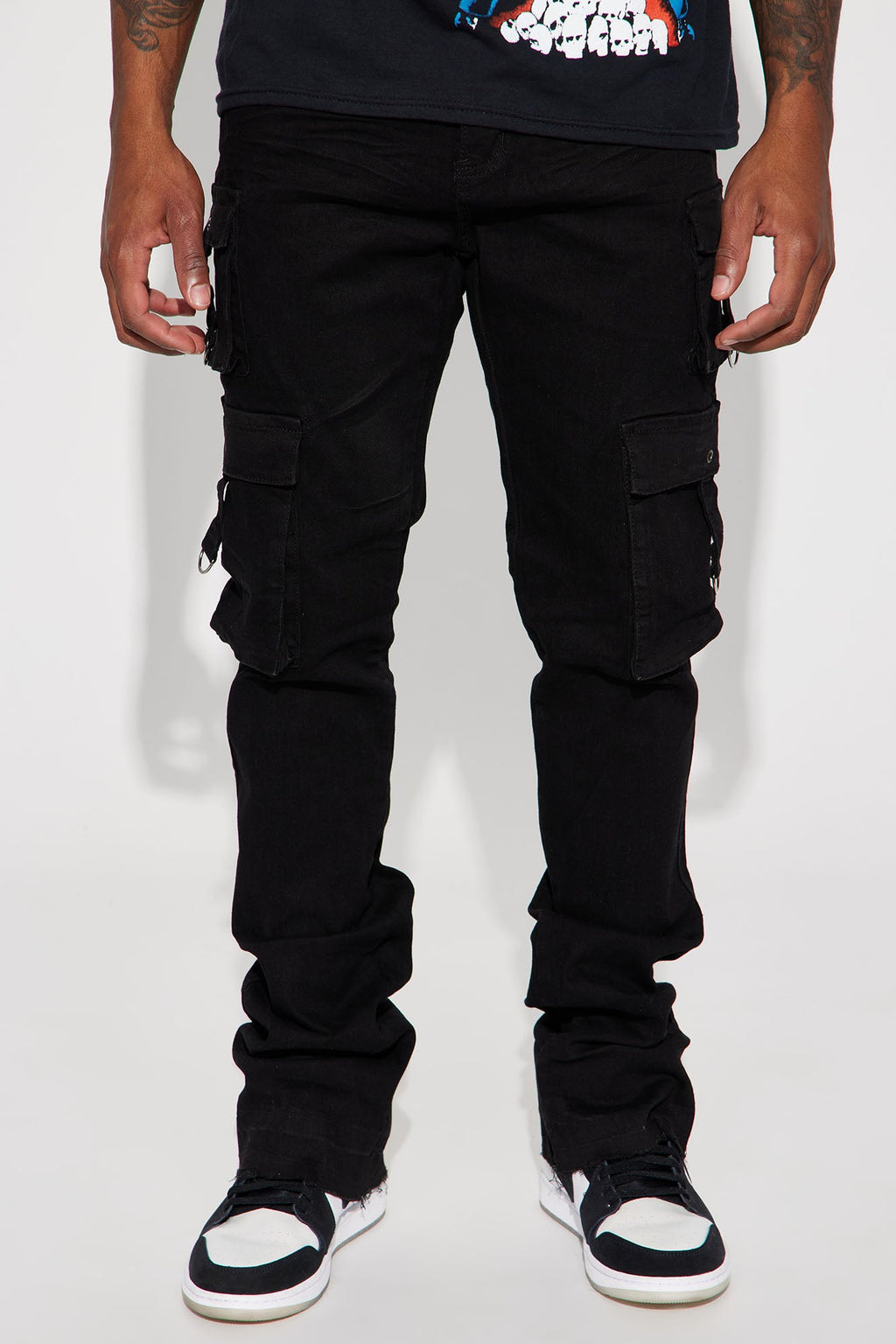 With Me Cargo Stacked Skinny Flare Jeans - Black image 2