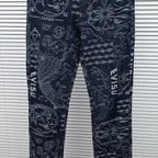 Evisu Kuro Wagara Allover Jacquard Print Seagull Logo Selvedge Jeans