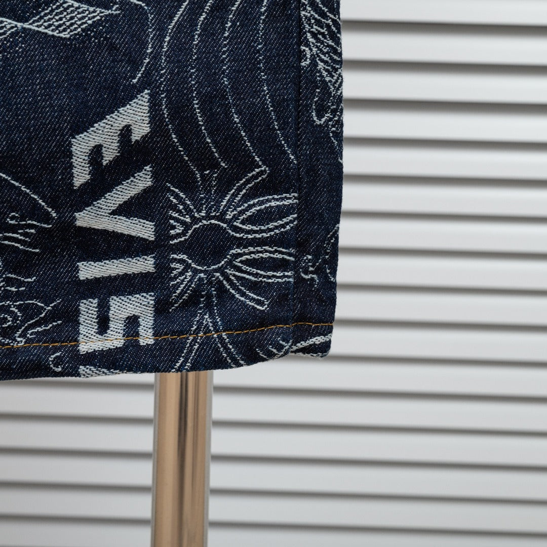 Evisu Kuro Wagara Allover Jacquard Print Seagull Logo Selvedge Jeans