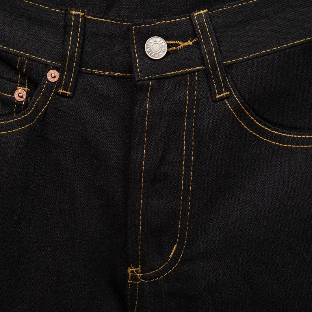 Evisu Kuro Black Daicock & Seagull Logo Gold Stitch Straight Jeans