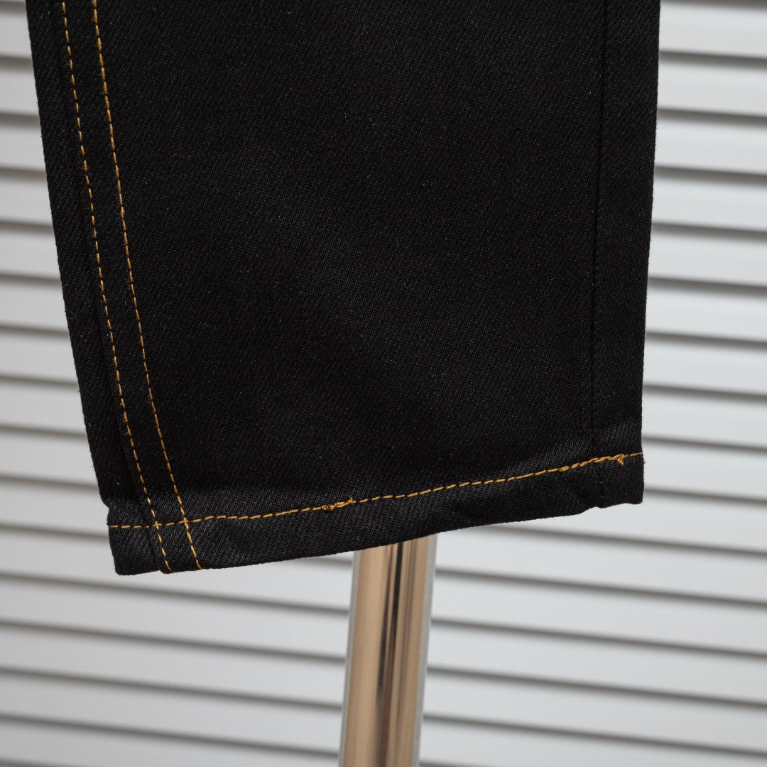 Evisu Kuro Black Daicock & Seagull Logo Gold Stitch Straight Jeans