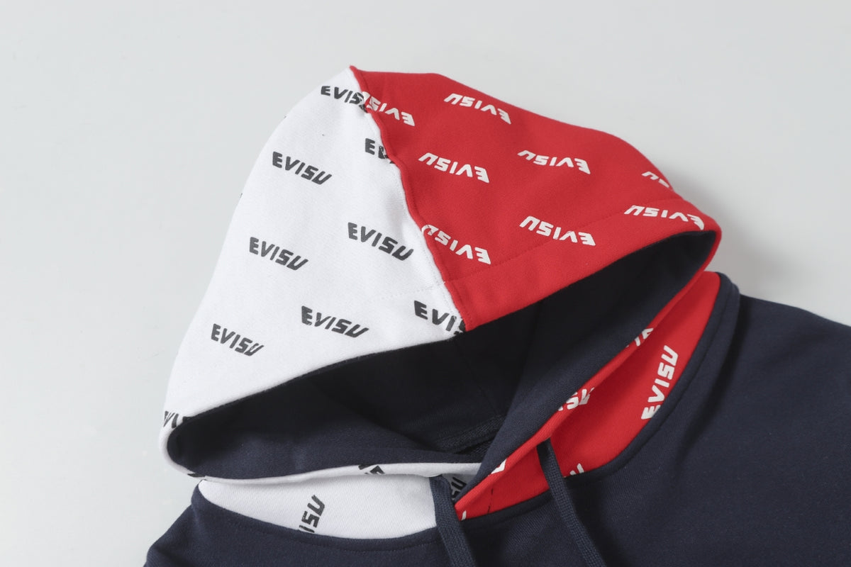 Evisu Kuro Colorblock All-Over Logo Print Hoodie