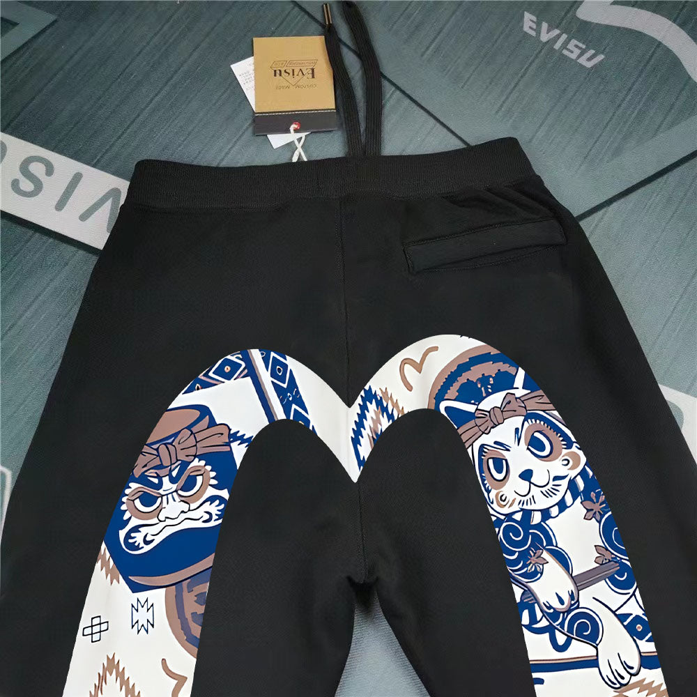 Evisu Kuro Daruma & Maneki-neko Oversized M-Logo Graphic Jogger Sweatpants