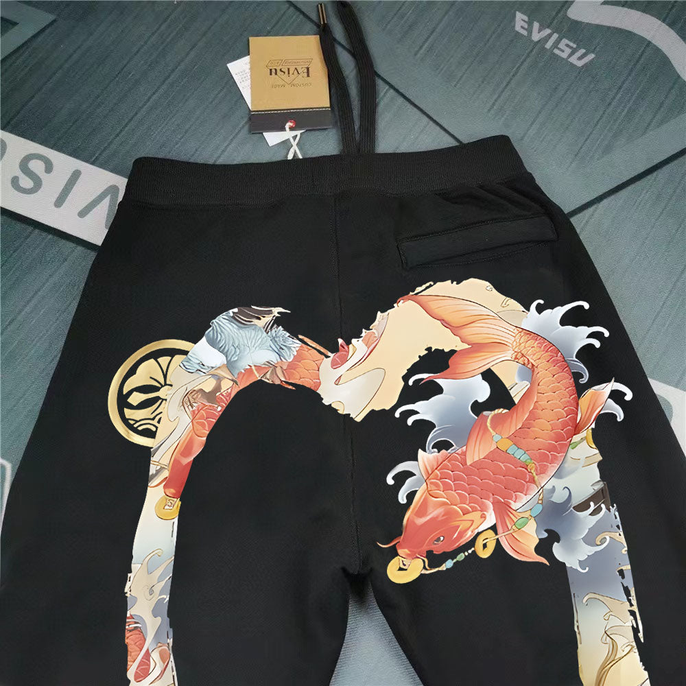 Evisu Kuro Koi Fish Oversized M-Logo Ukiyo-e Graphic Jogger Sweatpants