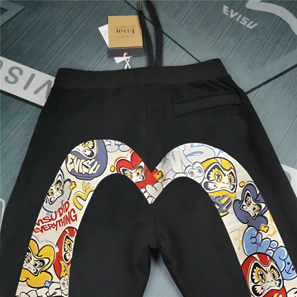 Evisu Kuro Graffiti Daruma Wrestler M-Logo Graphic Jogger Sweatpants