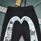 Evisu Kuro Daruma Tairyo Kigan Ice Blue M-Logo Graphic Jogger Sweatpants