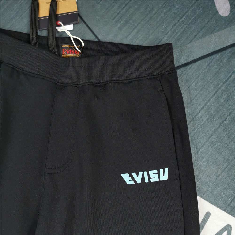 Evisu Kuro Daruma Tairyo Kigan Ice Blue M-Logo Graphic Jogger Sweatpants