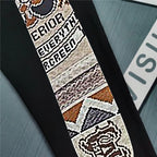 Evisu Kuro Pixel Patchwork Chenille M-Logo Gold Embroidery Jogger Sweatpants