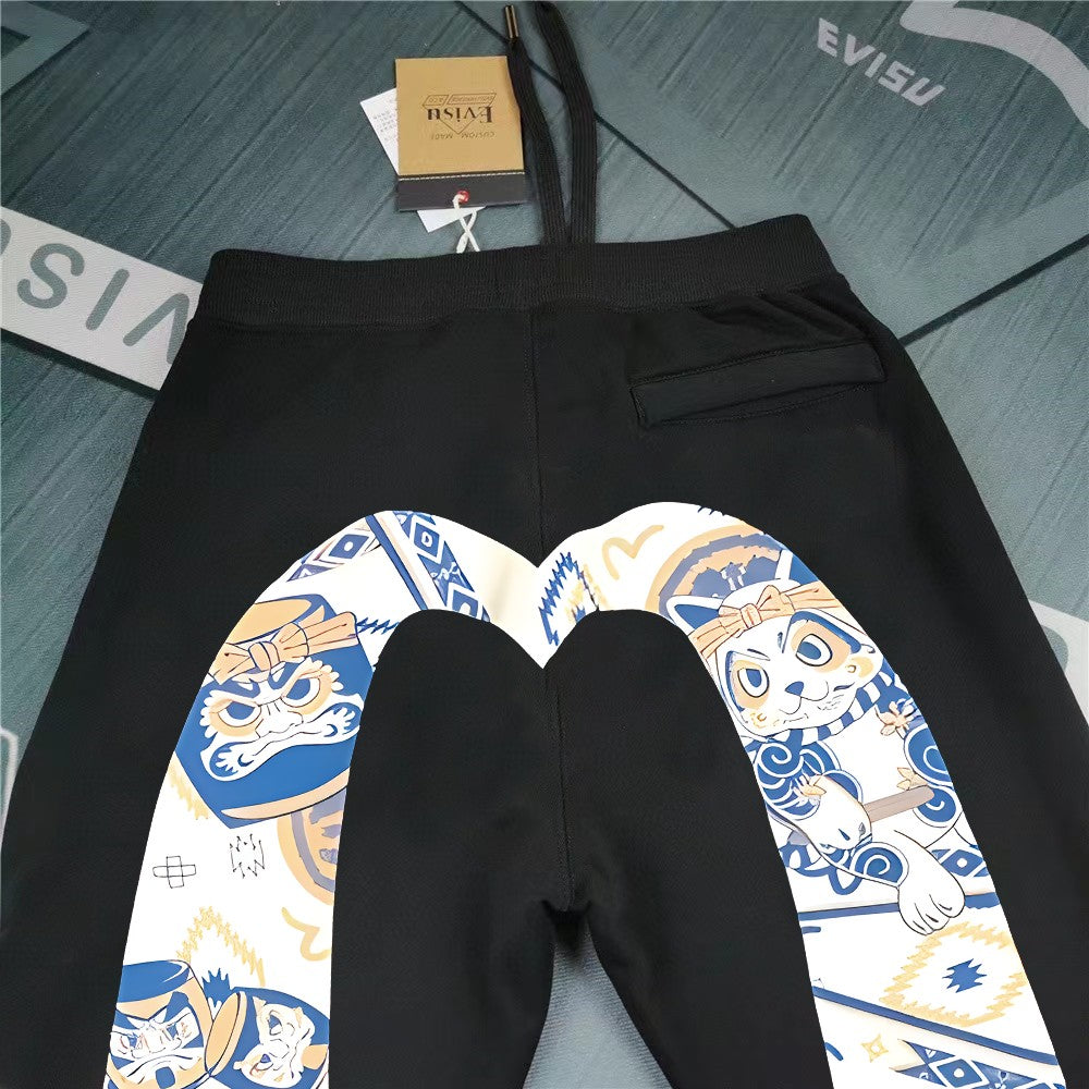 Evisu Kuro Maneki-neko Daruma Ikat M-Logo Graphic Jogger Sweatpants